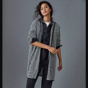 ANTRHOPOLOGIE Maeve Bedford Black Herringbone Cardigan | XS | Hood Long Sweater